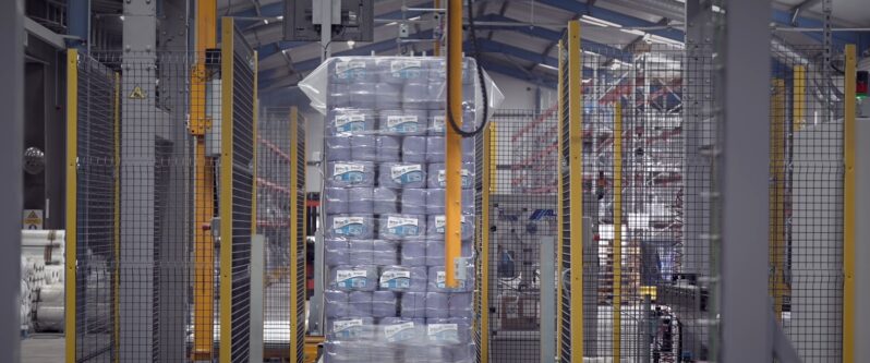 A stack of tissues being packaged by machinery at Star Tissue