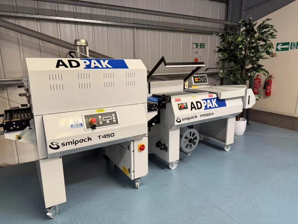 Adpak FP560A Semi-Automatic L-Sealer with T450 Heat Shrink Tunnel packaging machine